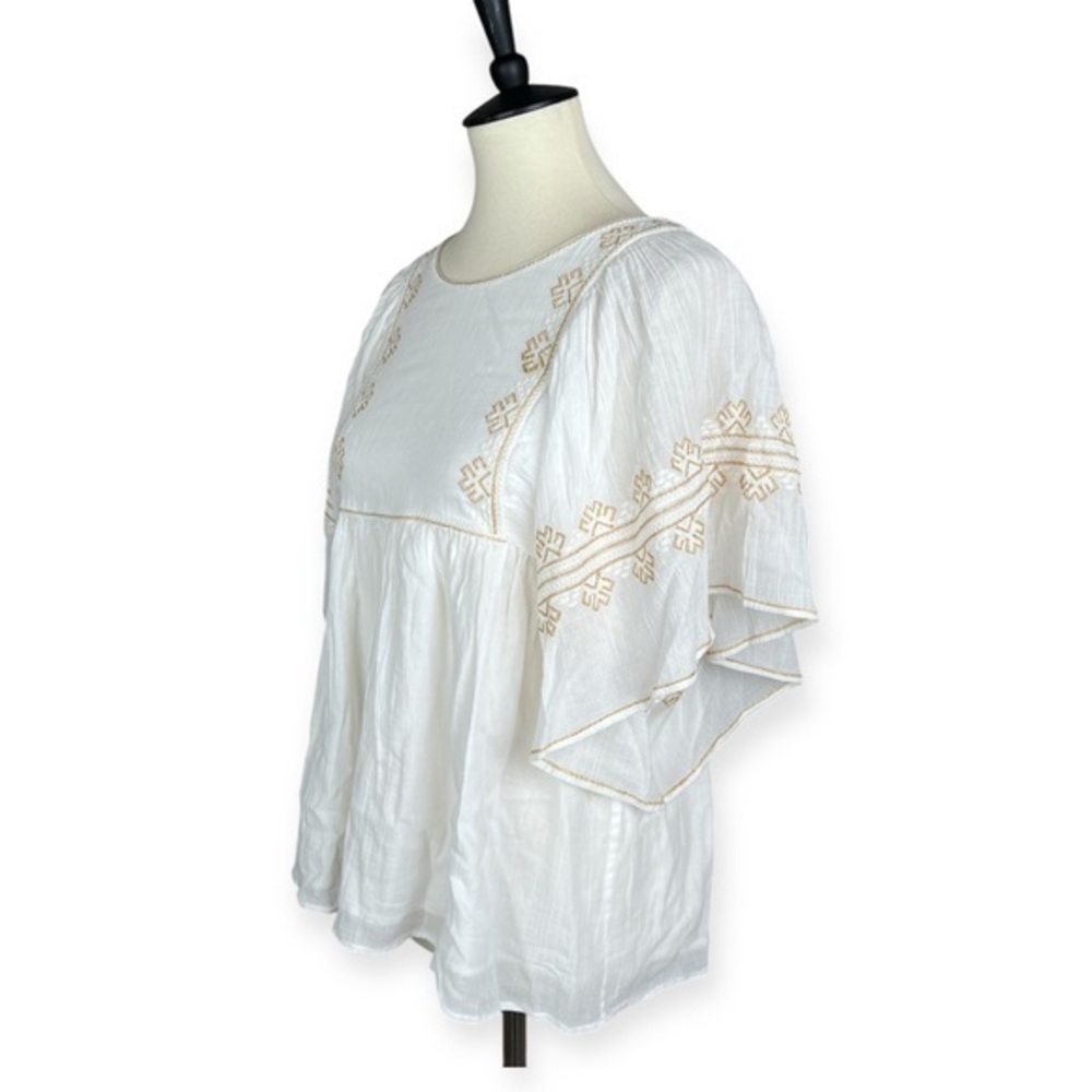 Vanessa Bruno Nael Blouse Gold Embroidered Flutter Slv Boho Babydoll Top Sz S - Picture 3 of 11